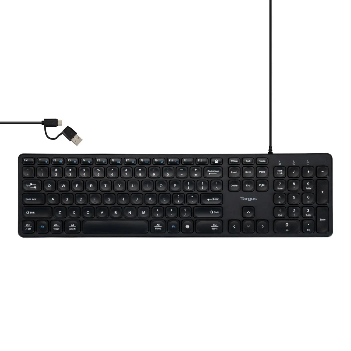 EcoSmart® Full-Size Wired Keyboard with USB-A/C Connector, for Computers & Office Equipment Use