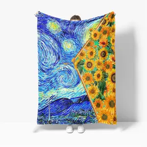 Sunflower Van Gogh Blanket Soft Flannel Blanket for Sofa Bed Warm and Lightweight for Boys Girls Adults 50 Inch X 40 Inch