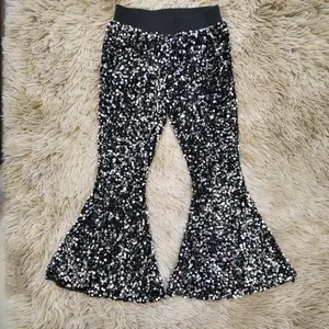Black elastic waist sequin flare pants with lining girls boutique bottoms