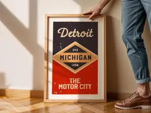 Retro Detroit Michigan Print Detroit Art Wall Decor Motor City Poster Michigan Wall Art Gift For Michigander Motor City Print
