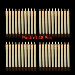 Flameless Ivory Taper Candles Flickering, Bulk Pack of 48 pcs, Battery Operated Led Warm 3D Wick Light Dripping Wax Candles, Christmas Home Wedding Decor(0.78 X 9.64 Inch)
