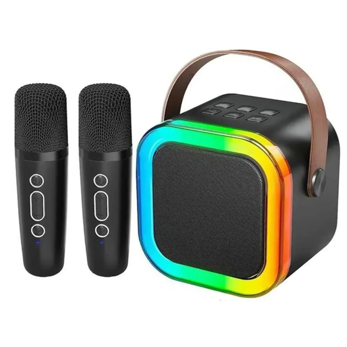 Fall Portable Wireless Karaoke Speaker with 2 wireless Microphone, HIFI Stereo Sound Subwoofers, KTV Speaker Subwoofer with RGB Colorful LED Lights, Karaoke Machine Sound System for Outdoor Sports Travel, Audio Device, Room Accessories Usb Bluetooth summe