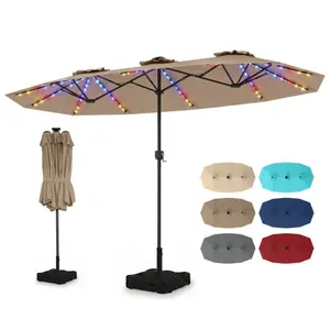 COSTWAY Multi-Color LED 13 FT Double-Sided Patio Umbrella, Extra Large Rectangle Outdoor Twin Umbrella with108 Multi-Color LED Lights, 12 Modes, Crank Handle, 3 Air Vents, 12 Ribs for Deck Pool Yard Garden