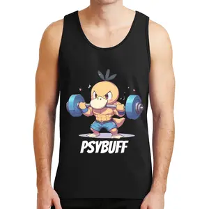 Funny Anime Gym Tank Top, Funny Psybuff Fitness Cartoon Workout Tank, Retro Parody Gym Shirt, Classic Anime Inspired Unisex Jersey Tank Top For Men And Women
