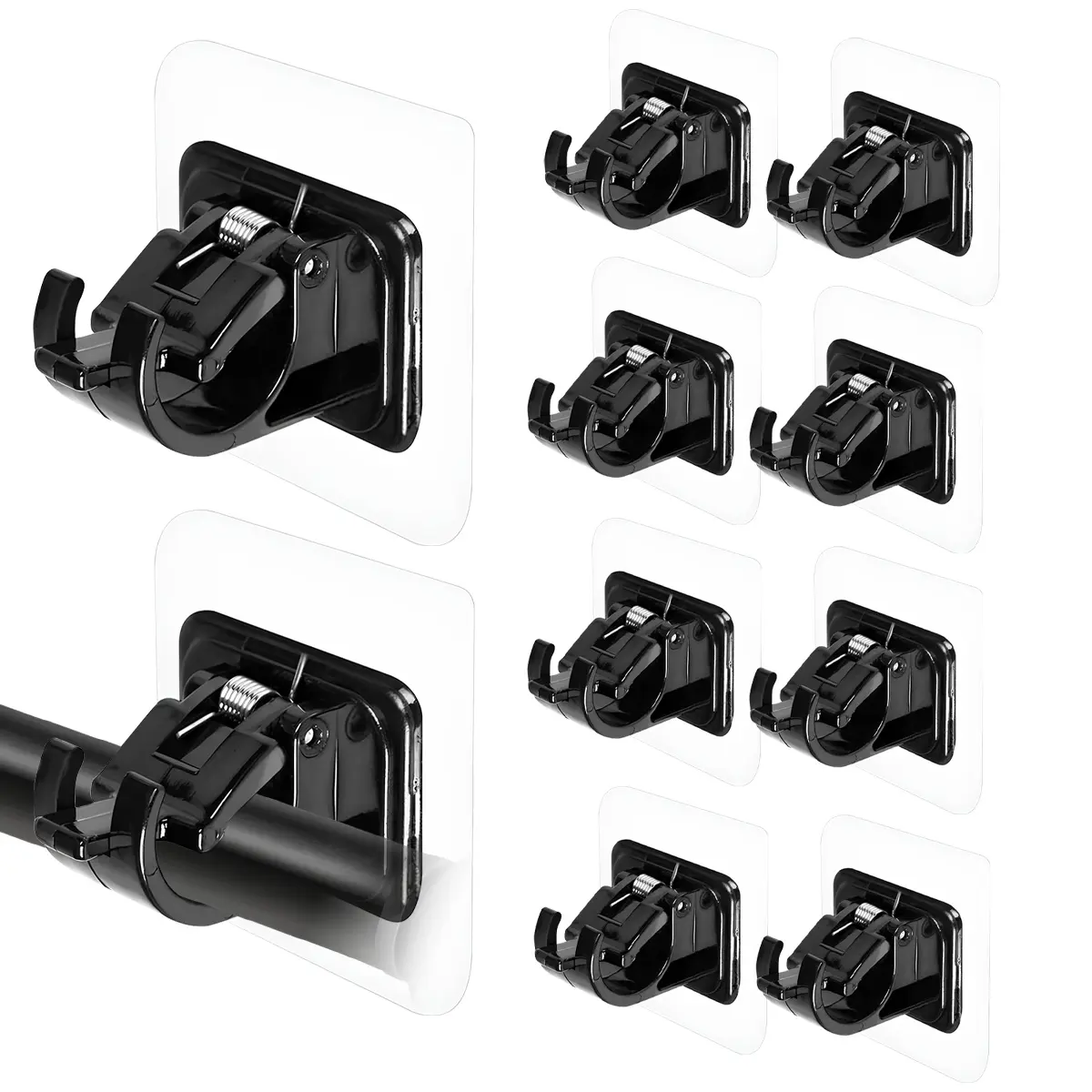 10-Pack No Drill Curtain Rod Brackets Self Adhesive Adjustable Curtain Rod Hooks Nail Free Wall Mounted Drapery Rod Holder for Window