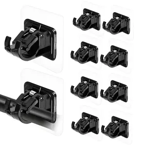10-Pack No Drill Curtain Rod Brackets Self Adhesive Adjustable Curtain Rod Hooks Nail Free Wall Mounted Drapery Rod Holder for Window