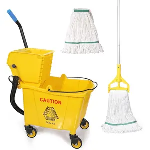 35Qt Commercial Mop Bucket with Side Wringer,Including 1* Commercial Loop-end Mop and 1* Mop  Replacement
