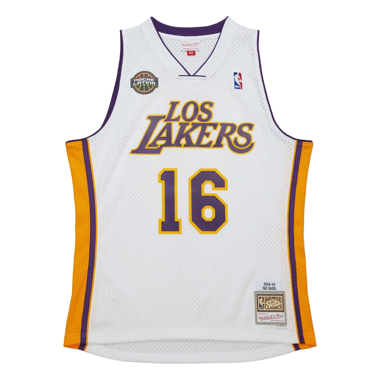 Pau Gasol Los Angeles Lakers 2008-09 White Noche Latina Swingman Jersey NBA Throwback Basketball Hardwood Classics Fan Gear Mitchell & Ness