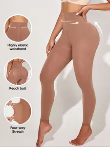 Women's High-Waisted Compression Leggings - Graduated Compression Design for Tummy Control, Waist Slimming & Butt Lift - Almond Elastic Waist Activewear