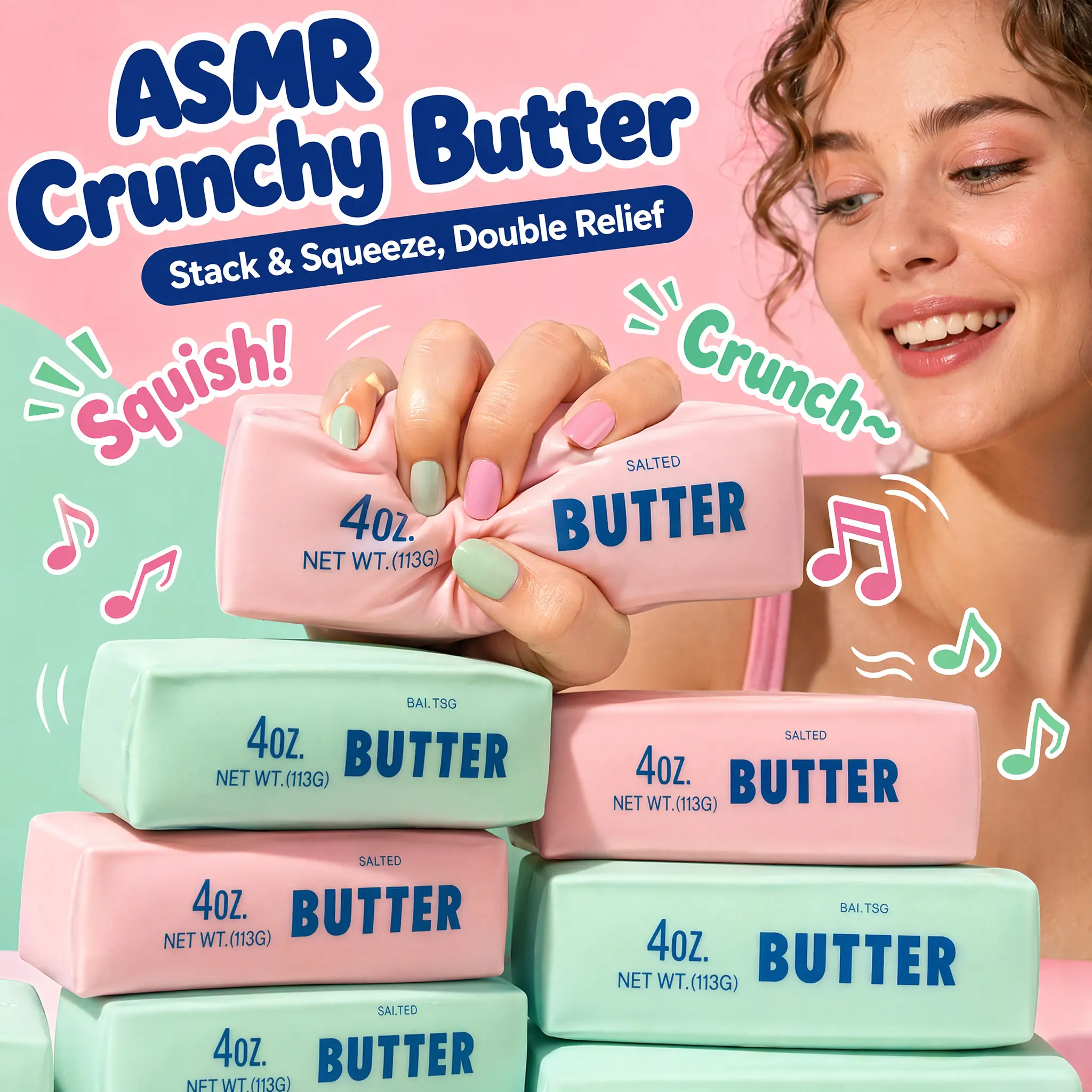 New Crunchy Butter Squishy Fidget Toy, Slow Rebound Realistic 4oz Butter Stick Squeeze Toy, Strawberry Cheese & Mint Cheese Aesthetic Sensory Stress Relief Toy, ASMR Satisfying Desk Toy Gift for Teens Adults