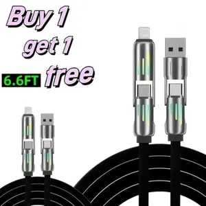 4-in-1 USB-C Cable 6.6FT Fast Charging high speed  Data Sync USB-A Type-C Lightning Aluminum Compatible Buy 1 Get 1 cars accessoriesFree