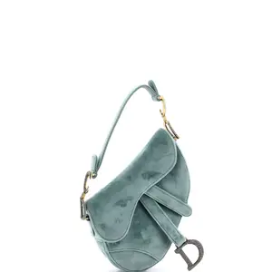 Pre-owned Dior Crystal, Velvet Shoulder Bags Christian Saddle Handbag Velvet with Crystals Mini by Rebag