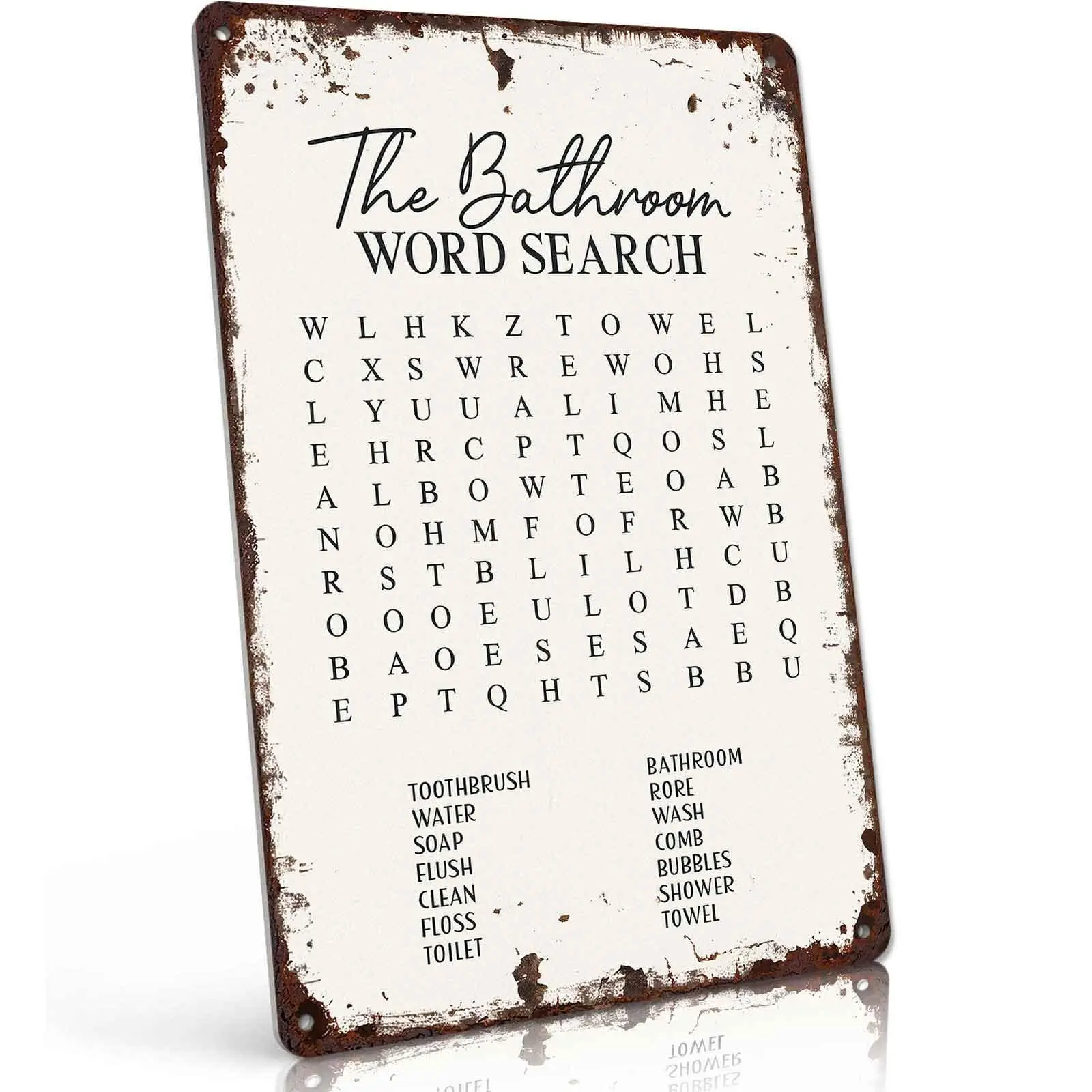 Vintage The Bathroom Word Search Metal Tin Sign 8x12 Inch Retro Wall Decor for Home Bathroom Toilet Funny Wall Art Plaque Gift for Bathroom Lovers Housewarming