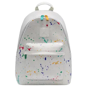 Jordan Monogram Print Backpack with Zippered Pocket, Polyester, Unisex Couple Style, White