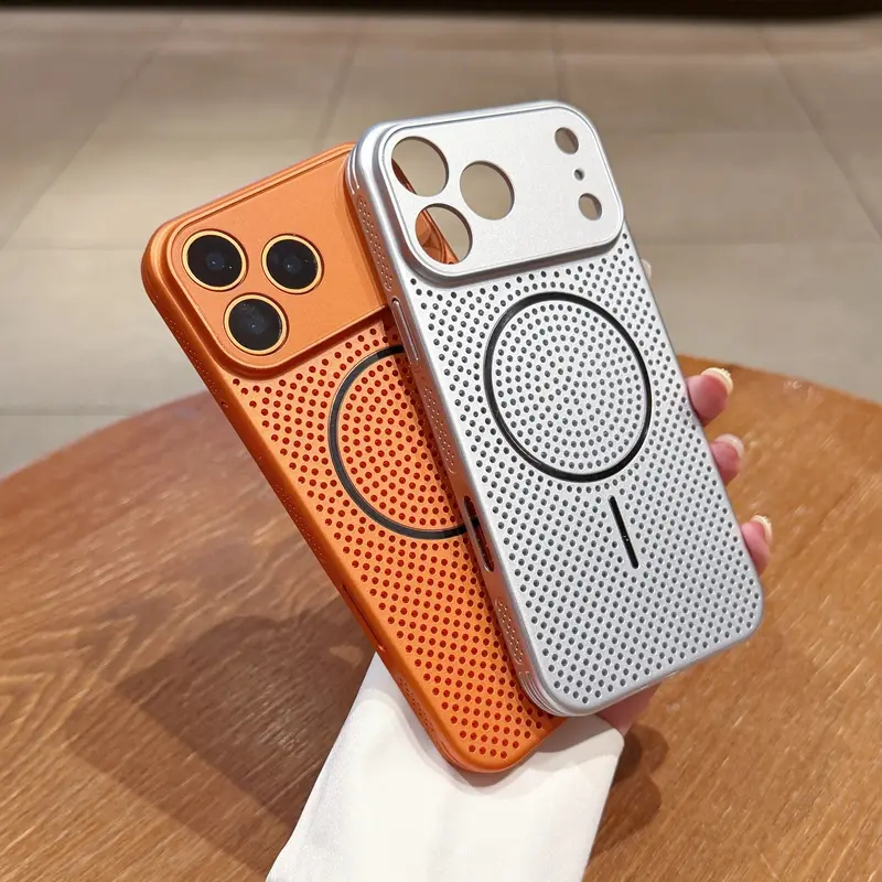Phone Case - Luxury Cooling Mesh Phone Case for Iphone 17 Air 16 15 14 13 12 Pro Max Plus Magnetic Anti-Slip and Shockproof PC Simple and Attractive Summer Cooling Phone Case