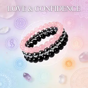 Rose quartz Triple energy  Protection 8mm attraction Bracelet SetUnisex Healing Gift for Emotional Balance & Negative EnergyRepellent