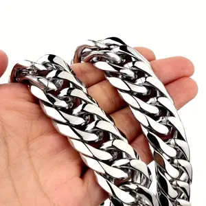 [Thick Cuban Chain Stainless Steel Necklace] Men's Thick And Thin Cuban Chain Silvery Stainless Steel Rap Style Necklace Jewelry, father's day gift