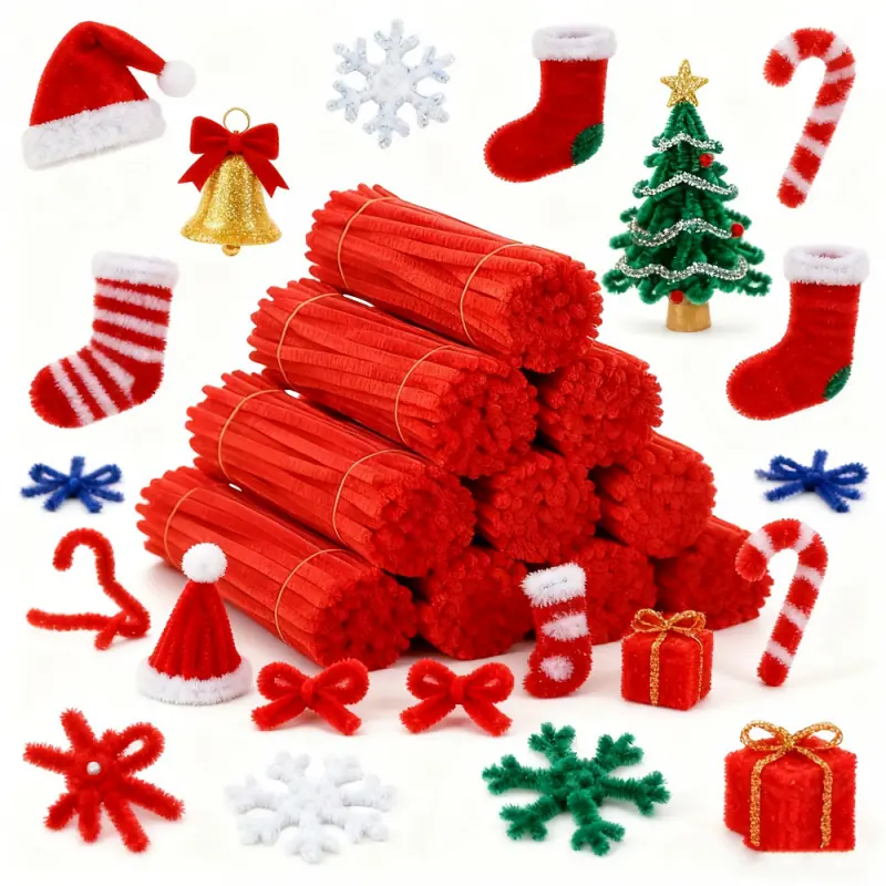 500/1050 pieces of thick red chenille metallic wire craft twine, used for making twist stick bouquets, DIY handicrafts, and Valentine's Day craft materials, Craft Supplies, DIY Craft Decor
