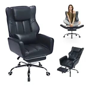 Criss Cross High Back Office Chair with Foot Rest, Ergonomic Cross Legged Desk Chair with Flip-up Armrest, Cozy 155° Reclining Swivel Chair for Home Office, Computer and Entertainment