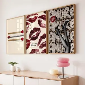 Retro Leopard Wall Art Set, 3 Trendy Posters, Dirty Martini Print, Y2K Fashion Decor, Matchbox Prints, Aesthetic Dorm Apartment Decor