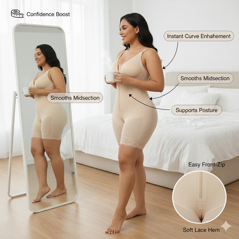Women's Minimalist Basic Shaper: Nylon One-Piece - SHAPEFIT High-Waisted Shaper with tummy-tucking and butt-lifting features, zipper opening at the crotch, removable shoulder straps, nylon fabric