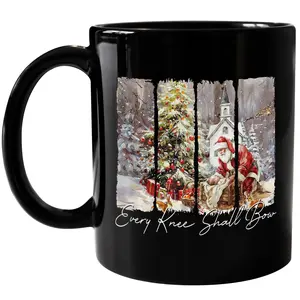 CupiCo Every Knee Shall Bow Ceramic Mug, Nativity Scene Coffee Mug, Vintage Christmas Tea Cup, Religious Mugs, Jesus Drinkware, Christian Gifts