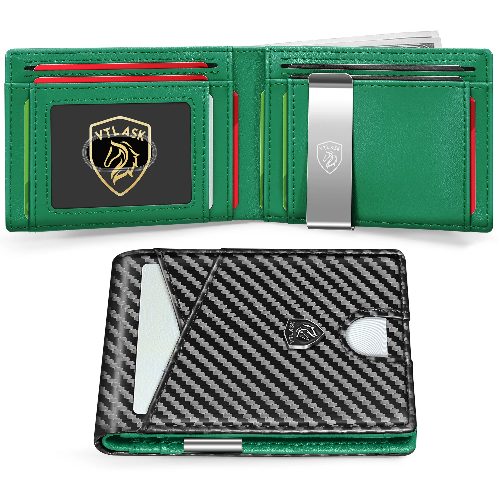 Carbon green wallet with RFID