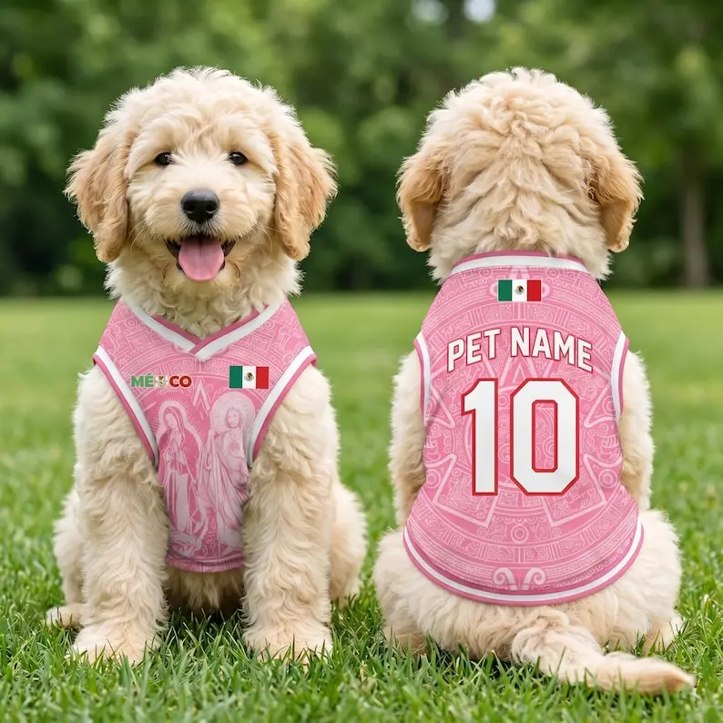 Personalized Mexico Pet Soccer Jersey, Custom Dog Cat Shirt, Name Number Puppy Sportswear