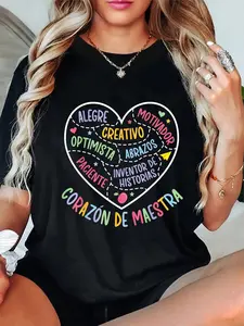 100% Cotton Corazon Maestra De Espa?Ol Spanish Teacher Maestra Bilingue T-Shirt