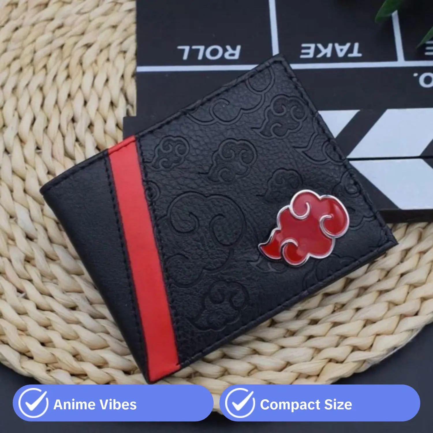 Men's Naruto Akatsuki Red Cloud Graphic Bifold Wallet - PU Leather, Exquisite Cardholder, Zipper Coin Pocket, Compact 10x12cm, Durable, Stylish, Minimalist Protection, for Friends, Collectibles, Watch Party Everyday Use