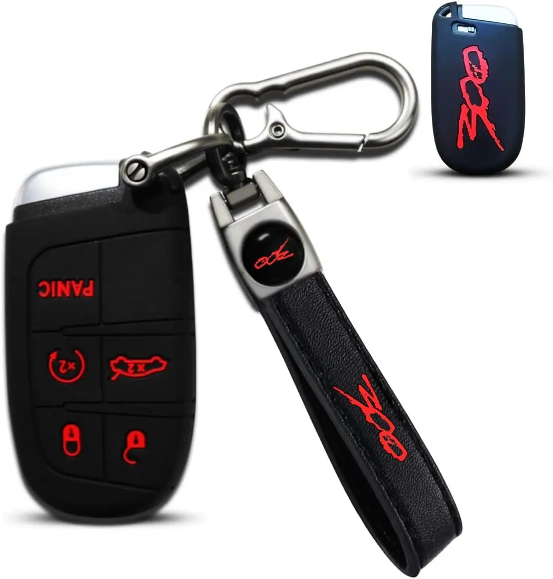 for 300 Emblem car Keychain with Soft Silicone Protection Key Case for Chrysler 300/C/ 300S Accessories (Red)Gift.