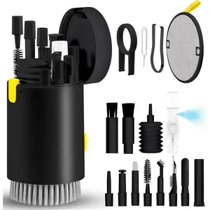 Smartphone Cleaning Kit - 20-in-1 Device Clean Tool for AirPods MacBook iPad with Keyboard Brush & Screen Cleaner Spray Black