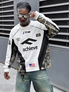 Mens USA Flag Camo Sleeve Oversized Long Sleeve Tee, Free Achieve 23 Racing Graphic Streetwear Sweatshirt, Casual Y2K Top #springsaledeals2026 #streetwear #mensoutfits #fyp