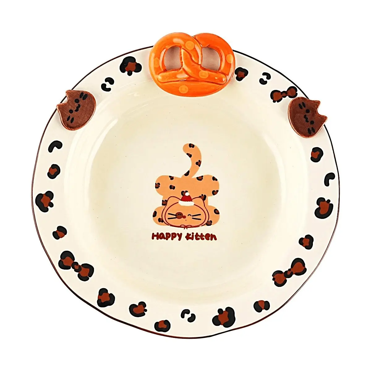 GLAZE STORY Leopard Print Cat 8-Inch Hand-Pressed Soup Plate - Creative Ceramic Tableware for Kitchen & Dining