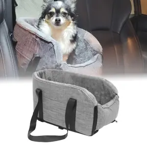 Center Console Dog Car Seat Booster Puppy Cage with Safe Protection Hooks Nonslip Washable Cushion and Safety Belts for Pets Animal Carrier Beds