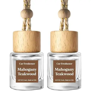 Hanging Car Freshener 2 Pack, Mahogany Teakwood Essential Oil Diffuser, Long Lasting Fragrance Air Freshener for Women Men, Cute Car Accessories Gift Set