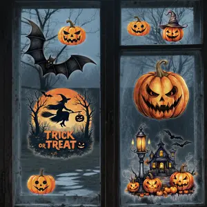 Halloween Window Clings & Stickers – 16 Pcs Large Vinyl Window Decals + 16 Sheets Halloween Stickers, Witch, Bat, Pumpkin Designs for Fall Party Home Glass Decor,TikTokShopJumpstartSale