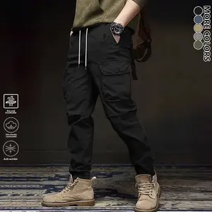 Men's fashion overalls, spring and autumn trend straight-leg trousers, nine-point trousers design work trousers, with multiple practical pockets, drawstring waist, casual outdoor pants, all-season styles, comfortable fabrics, holiday gifts