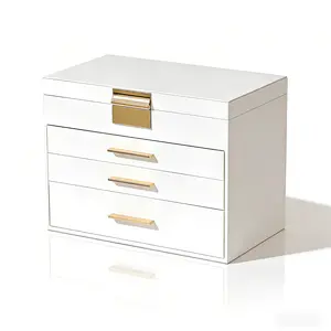 BOOVO 4-Layer Jewelry Box Organizer with Built-in Mirror & Necklace Hooks, PU Leather Jewelry Case for Women, High-Quality Hardware Storage Chest, Perfect Valentine's Day Gift