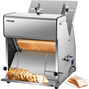 VEVOR Electric Bread Slicer, 31 Slices, 12mm Thickness, 304 Stainless Steel Commercial Bread Slicer, Adjustable Inlet and Outlet, Suitable for Bakery Kitchen Coffee Shop