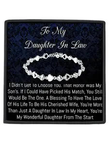 Fashion Copper Zircon Heart Design Bracelet Set with Elegant Card & Gift Box, Perfect Gift for Dear Daughter-In-Law, Mother's Day Valentine's Day