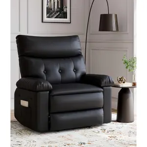 Oversized Recliner Chair - PU Leather Manual Recliner for Adults, Comfy Reclining Chair with Overstuffed Arms and Back, Side Pocket, Single Sofa for Living Room, Bedroom