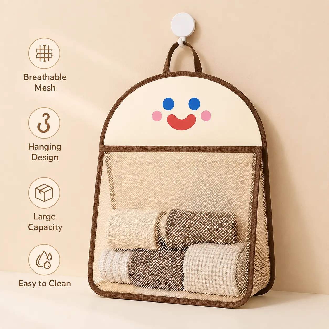 1-Count Hanging Breathable Mesh Storage Bag, See-Through Large-Opening Washable Organizer for Socks, Underwear - Home Supplies Wardrobe Organizer to Avoid Messy Piles