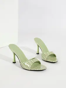 Women's Sexy Matcha Color 9cm Heel High Heels, PU Leather Pointed Toe, Rubber Sole, Medium Width, Less Than Ankle Height