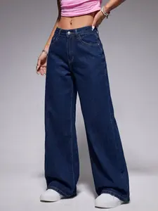 Vintage Trendy Loose Bell Bottom Women's Jeans, Casual Wide Leg Distressed Long Pants, Fashionable Clothing for Daily Wear