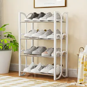Space-Saving Foldable Four-Layer Steel Tube Shoe Rack, Durable Home & School Dormitory Storage Solution, Family-Friendly Shoe Organizer, Sturdy Shoe Shelf