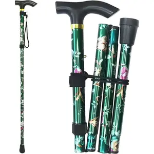 Folding Cane, 5-Level Adjustable Height Lightweight Portable Foldable Walking Canes with Wrist Strap and T Handle for Men Women Seniors