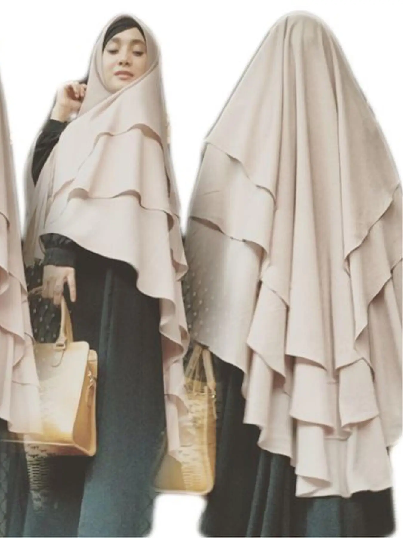 Women's Solid Color Tiered Layer Chiffon Hijab, Modest Fashion Instant Hijab for Daily Wear, Women's Islamic Clothing for Summer