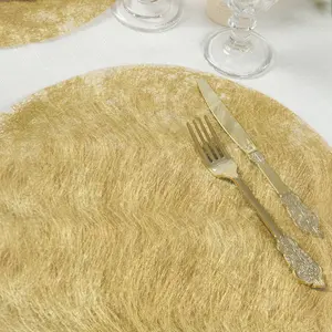 50 Pack Non-Woven Mesh Fiber Round Placemats, 13" Metallic Gold Disposable Table Mats for Dining & Events