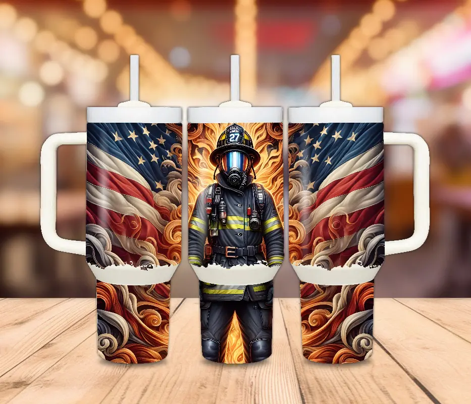 40 Oz. Fireman and Flag Tumbler